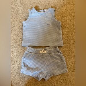 Janie and Jack Light Blue & White Striped Waffle-Knit Two-Piece Set